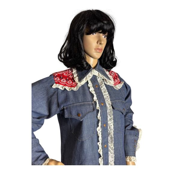 Vintage Bar C authentic western denim shirt dagger collar eyelet trim size med - Picture 16 of 17